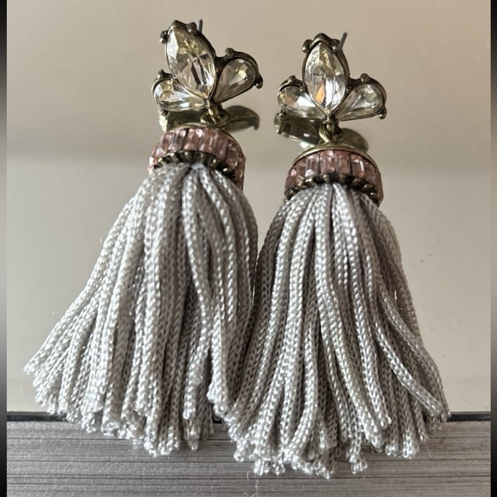 Gray Tassel Earrings Boho Fringe Statement Dangle